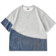 再構築　 デニムｘダンボールニット切替アシンメトリーTee