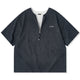 SORONA®涼感機能　刺繡入りハーフジップフェイクレイヤードTee