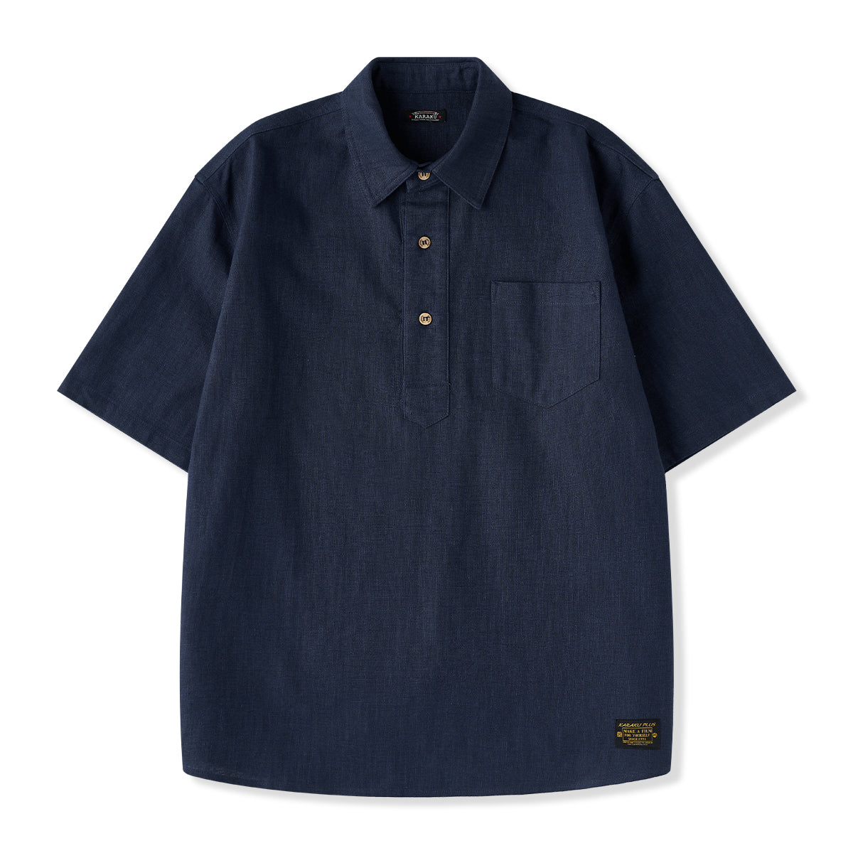 NAVY ハーフボタンコットンリネンポロシャツ – Karakubuy