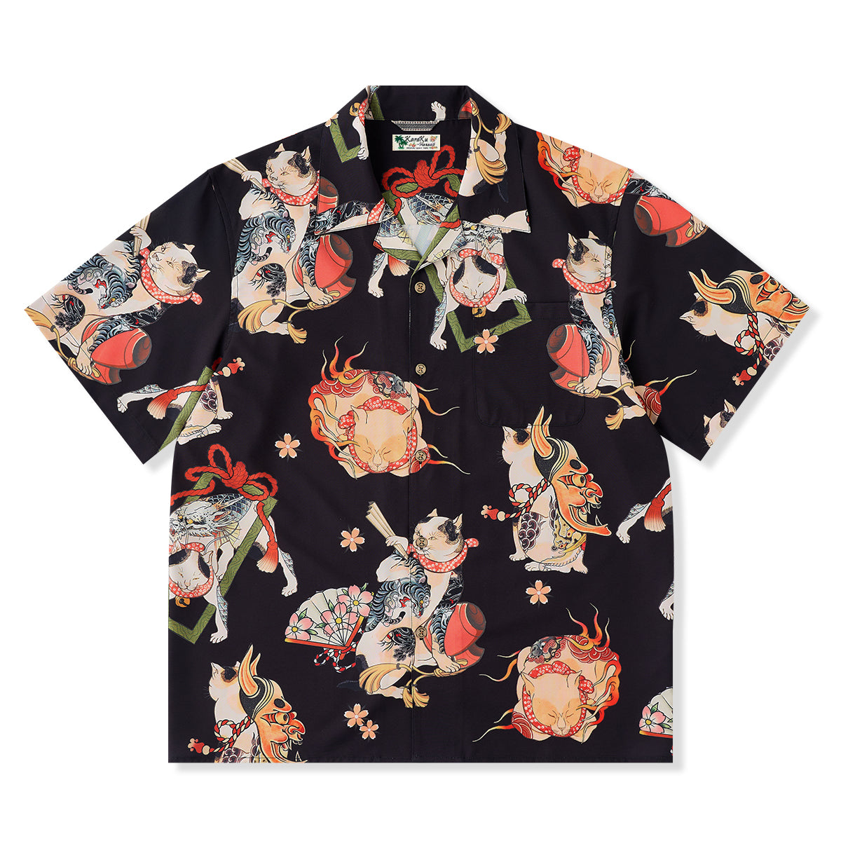 和猫百態」総柄 浮世絵風プリント入りアロハシャツ – Karakubuy