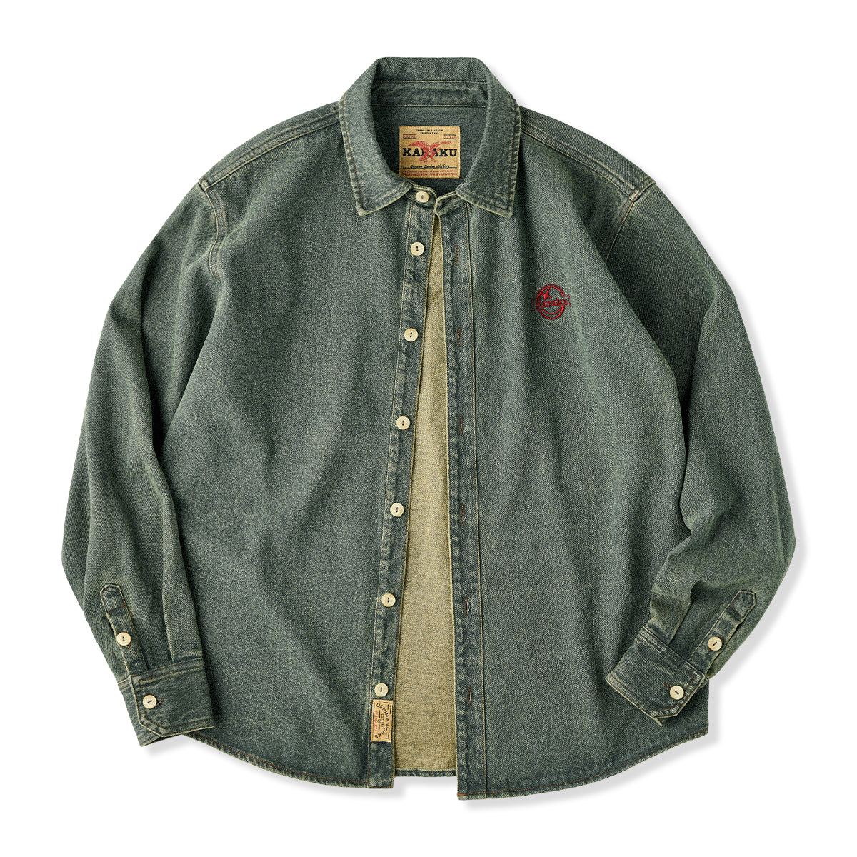KARAKU」ロゴ刺繍入り ウォッシュデニム長袖シャツ – Karakubuy