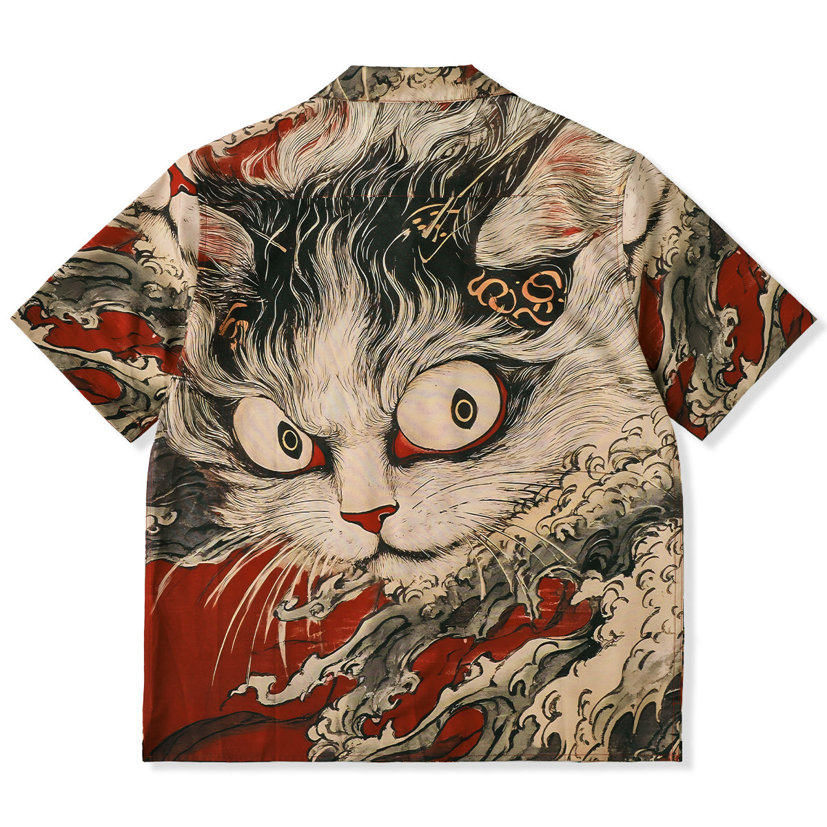 民間伝承「化け猫」浮世絵風オープンカラーシャツ – Karakubuy