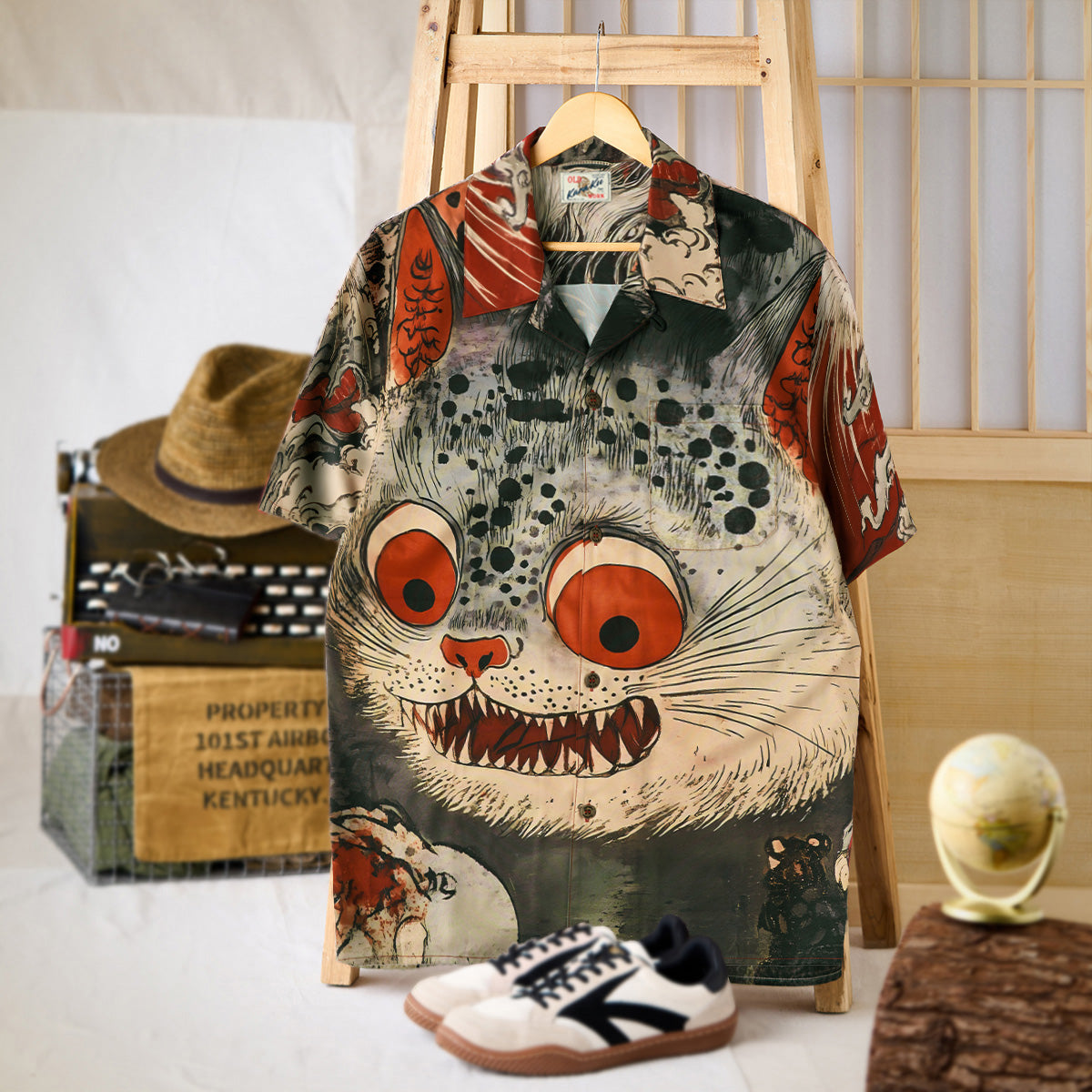 民間伝承「化け猫」浮世絵風オープンカラーシャツ – Karakubuy