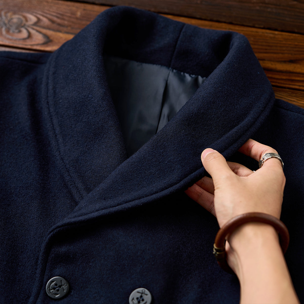 Double-breasted shawl collar pea coat – Karakubuy