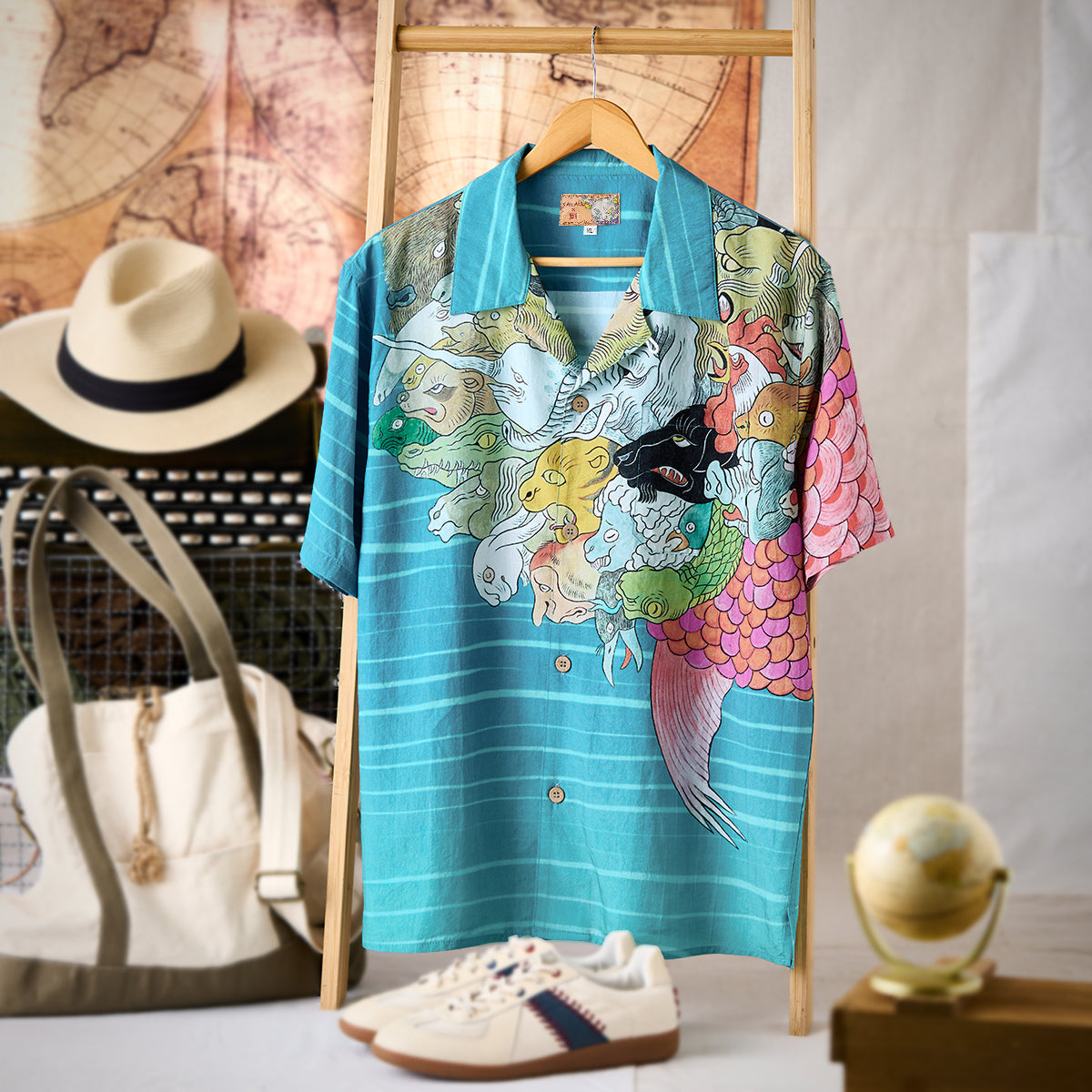 KARAKU×石黒亜矢子「百頭魚」浮世絵風テンセルアロハシャツ – Karakubuy