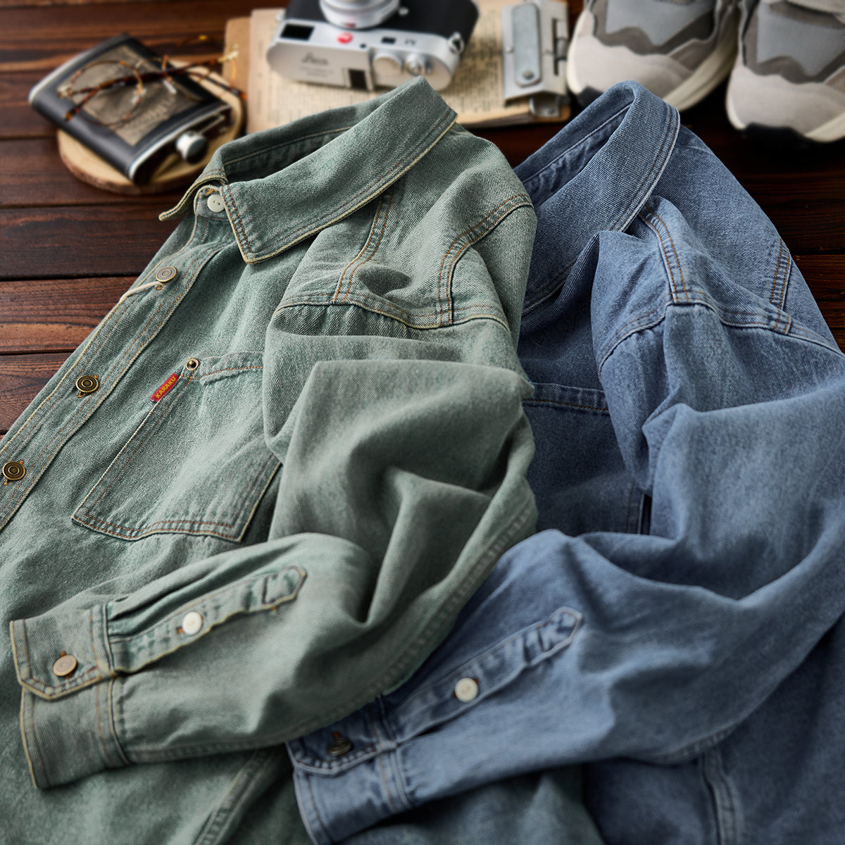 二色展開 アメカジ定番ウォッシュド加工ワークシャツ – Karakubuy