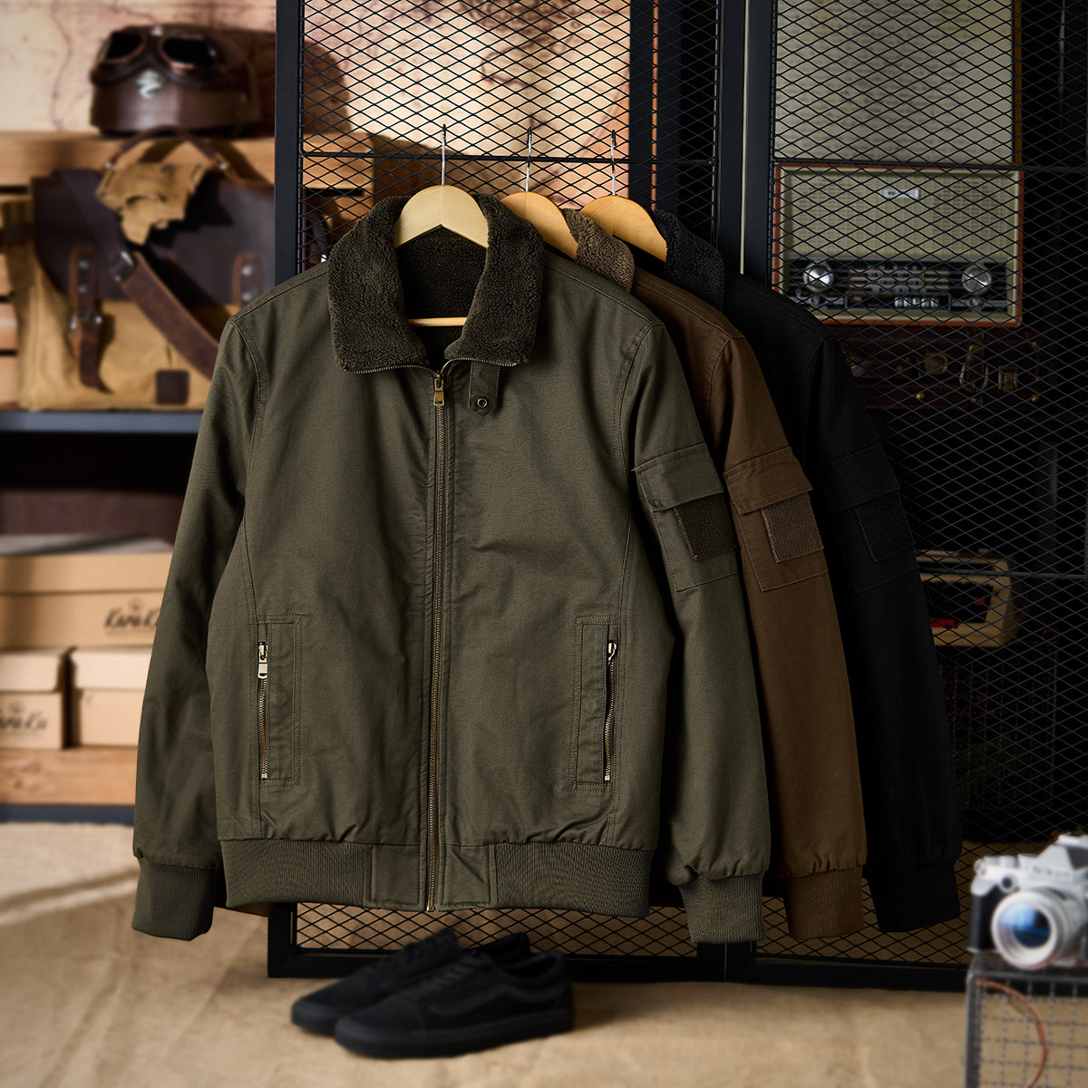 袖マジックテープ 裏ボアコットンアビエイタージャケット – Karakubuy
