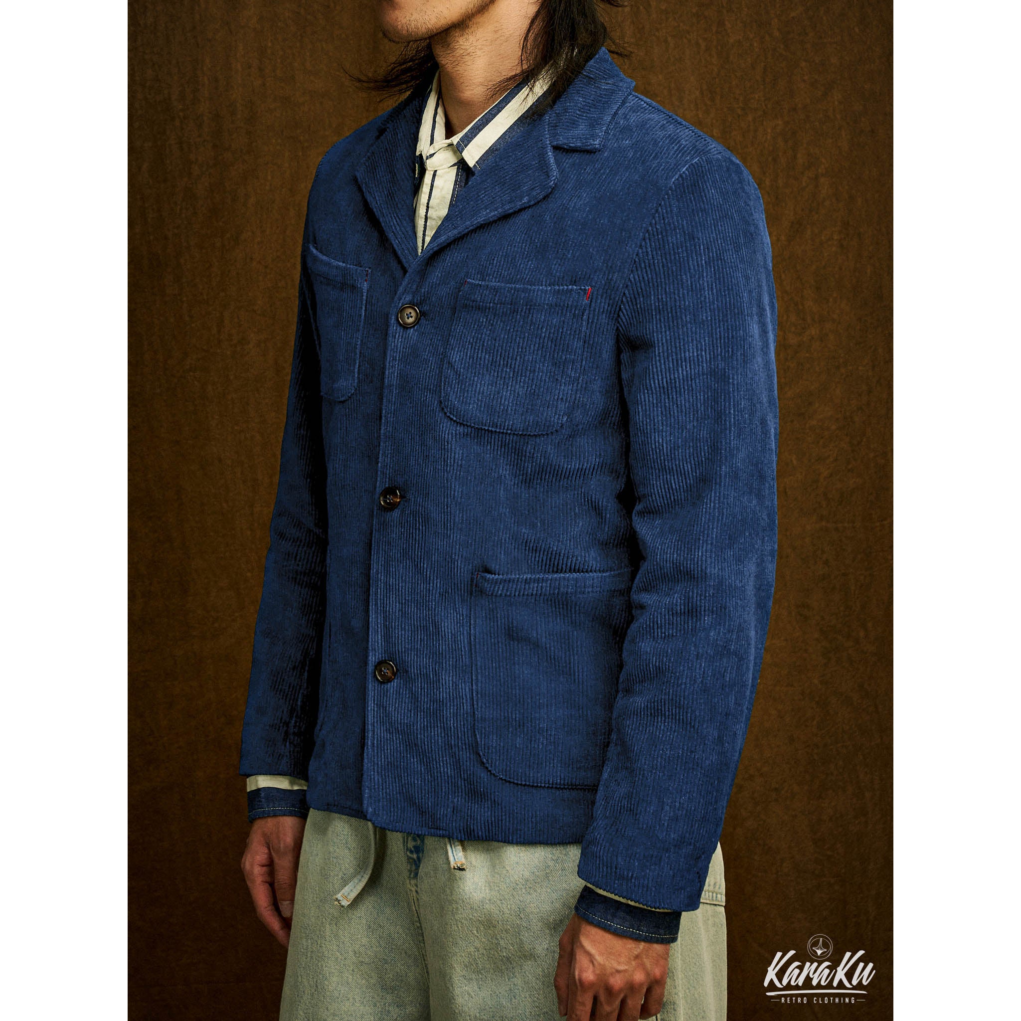 コーデュロイ　藍染ビンテージフレンチワークジャケット Mサイズ