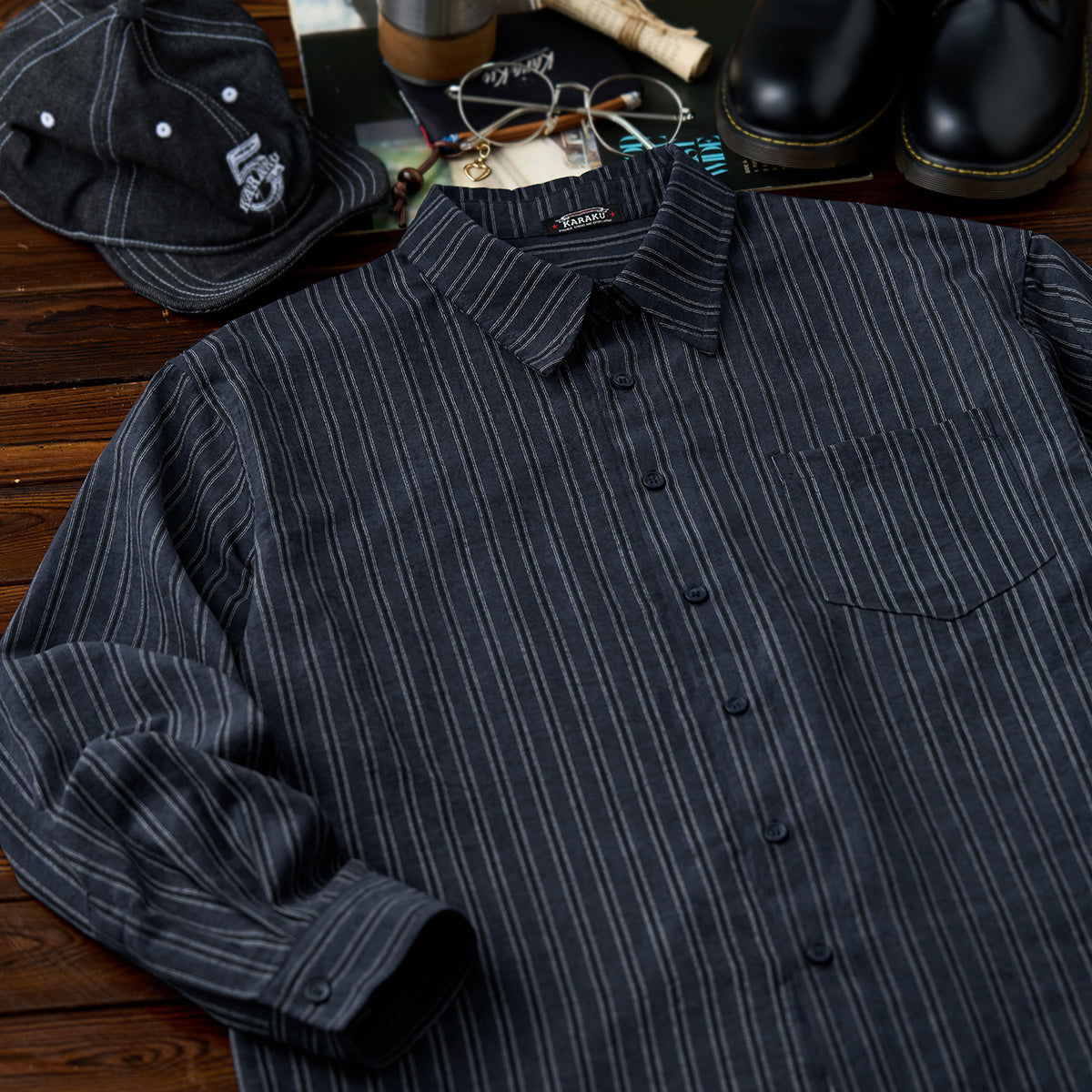 Business&Casual ダブルストライプ柄長袖ワークシャツ – Karakubuy