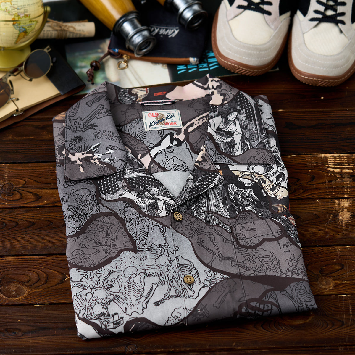 国芳×暁斎「がしゃどくろ」浮世絵総柄アロハシャツ – Karakubuy