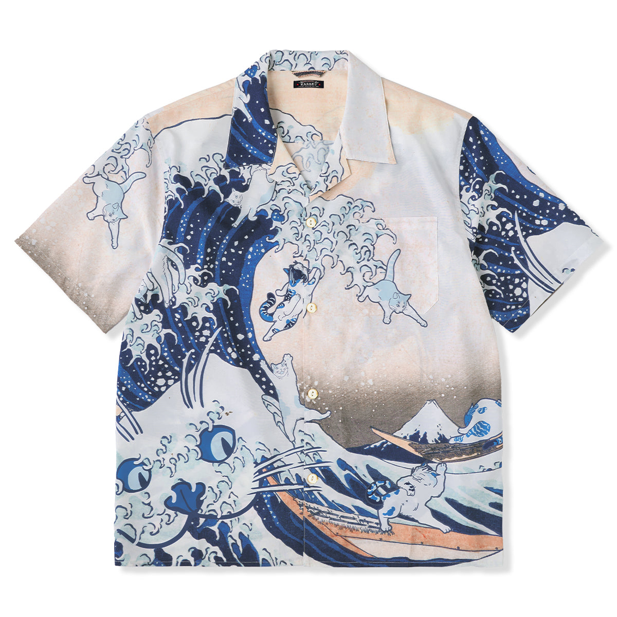 神奈川沖浪裏・波間のニャン達」浮世絵柄アロハシャツ – Karakubuy