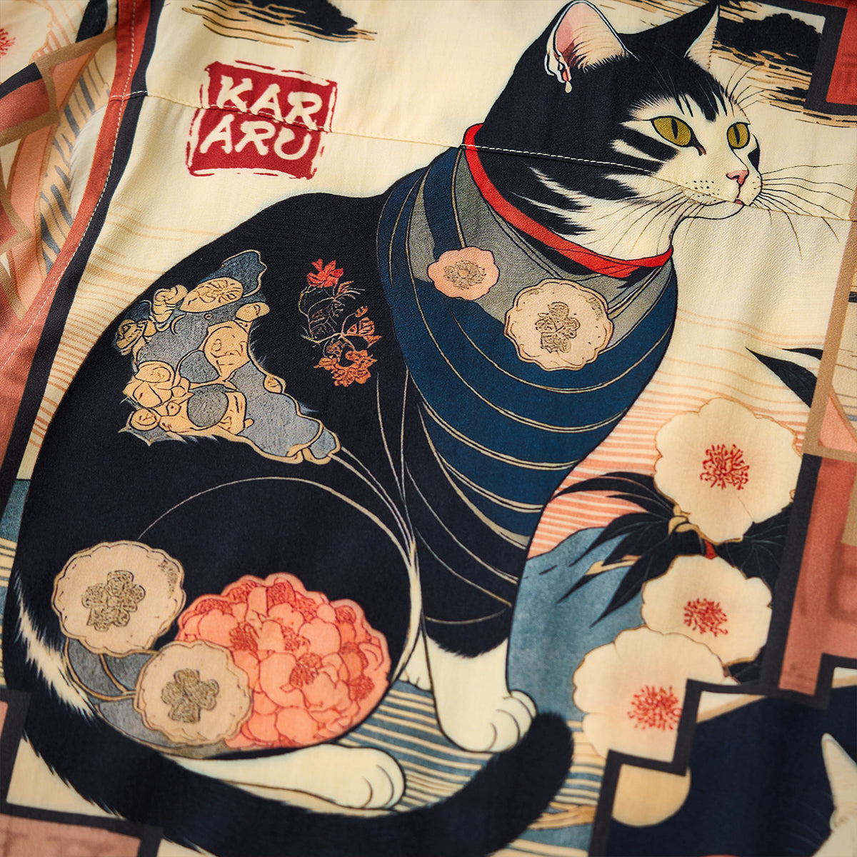 明治時代・猫」浮世絵風総柄プリント入りアロハシャツ – Karakubuy