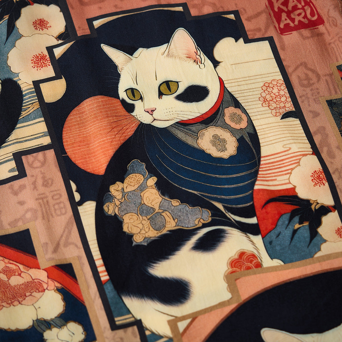 明治時代・猫」浮世絵風総柄プリント入りアロハシャツ – Karakubuy