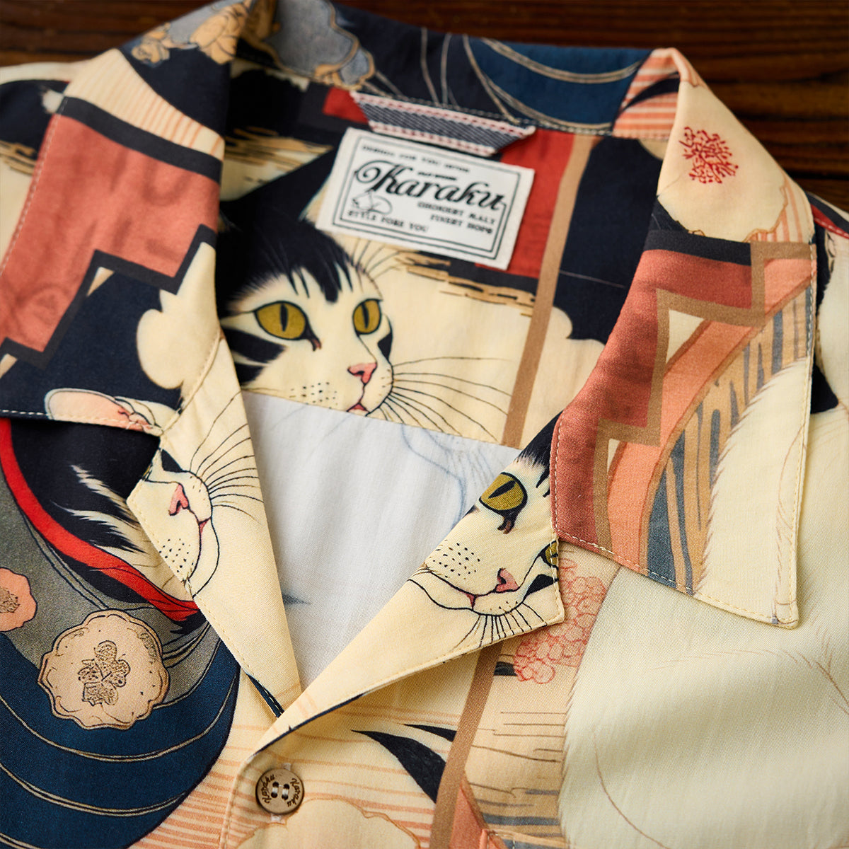 明治時代・猫」浮世絵風総柄プリント入りアロハシャツ – Karakubuy