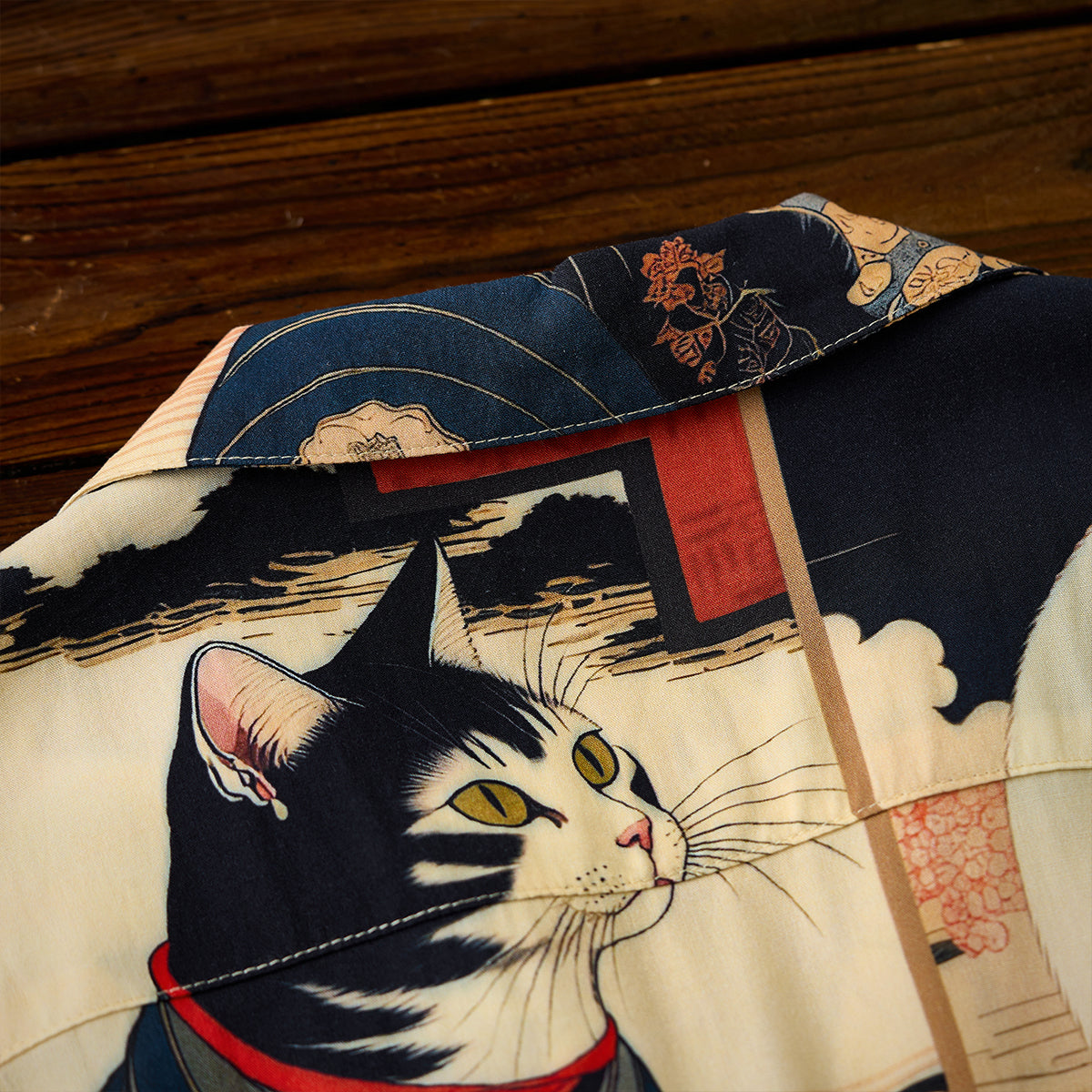 明治時代・猫」浮世絵風総柄プリント入りアロハシャツ – Karakubuy