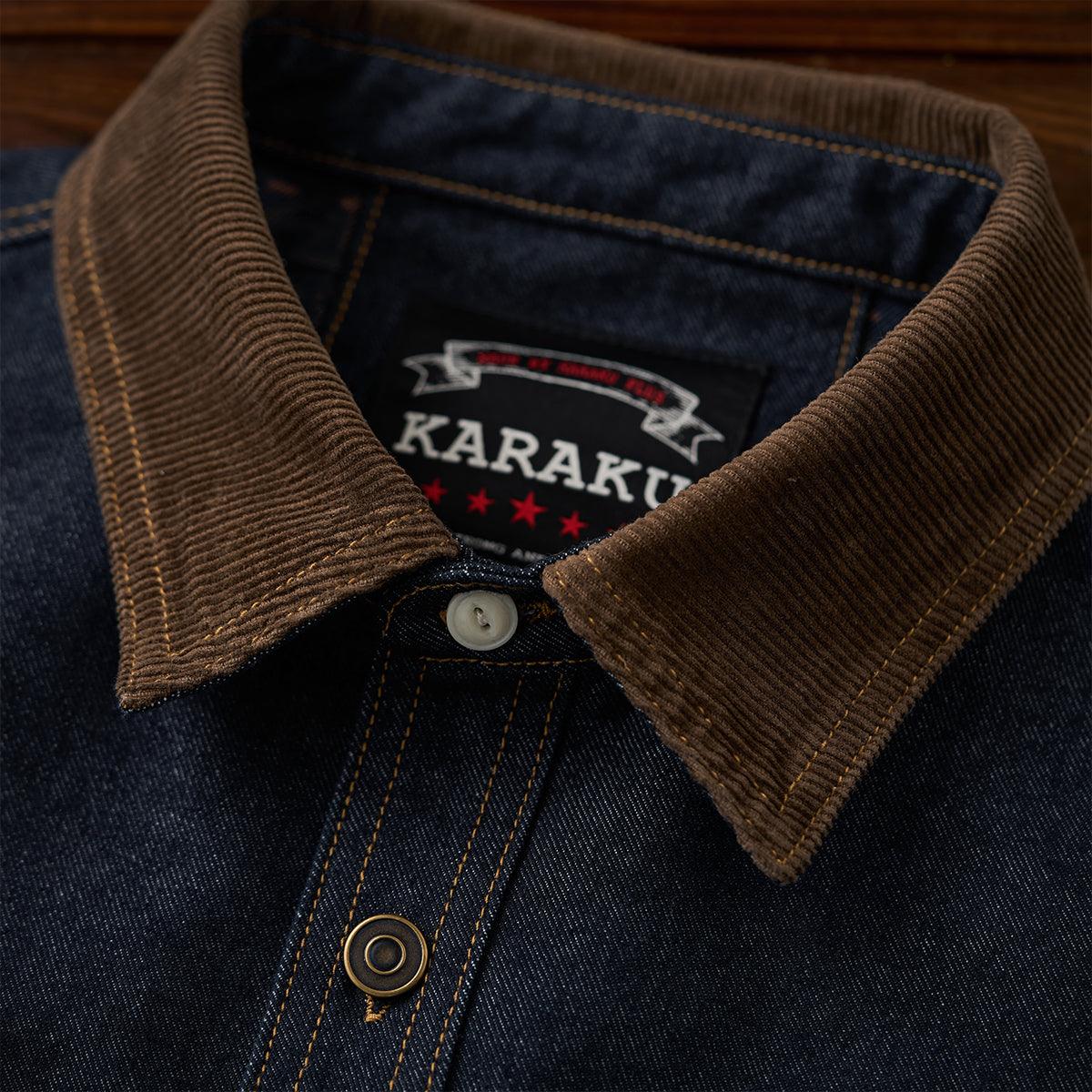 襟コーデュロイ 裏エスニック柄プリントデニムワークシャツ – Karakubuy