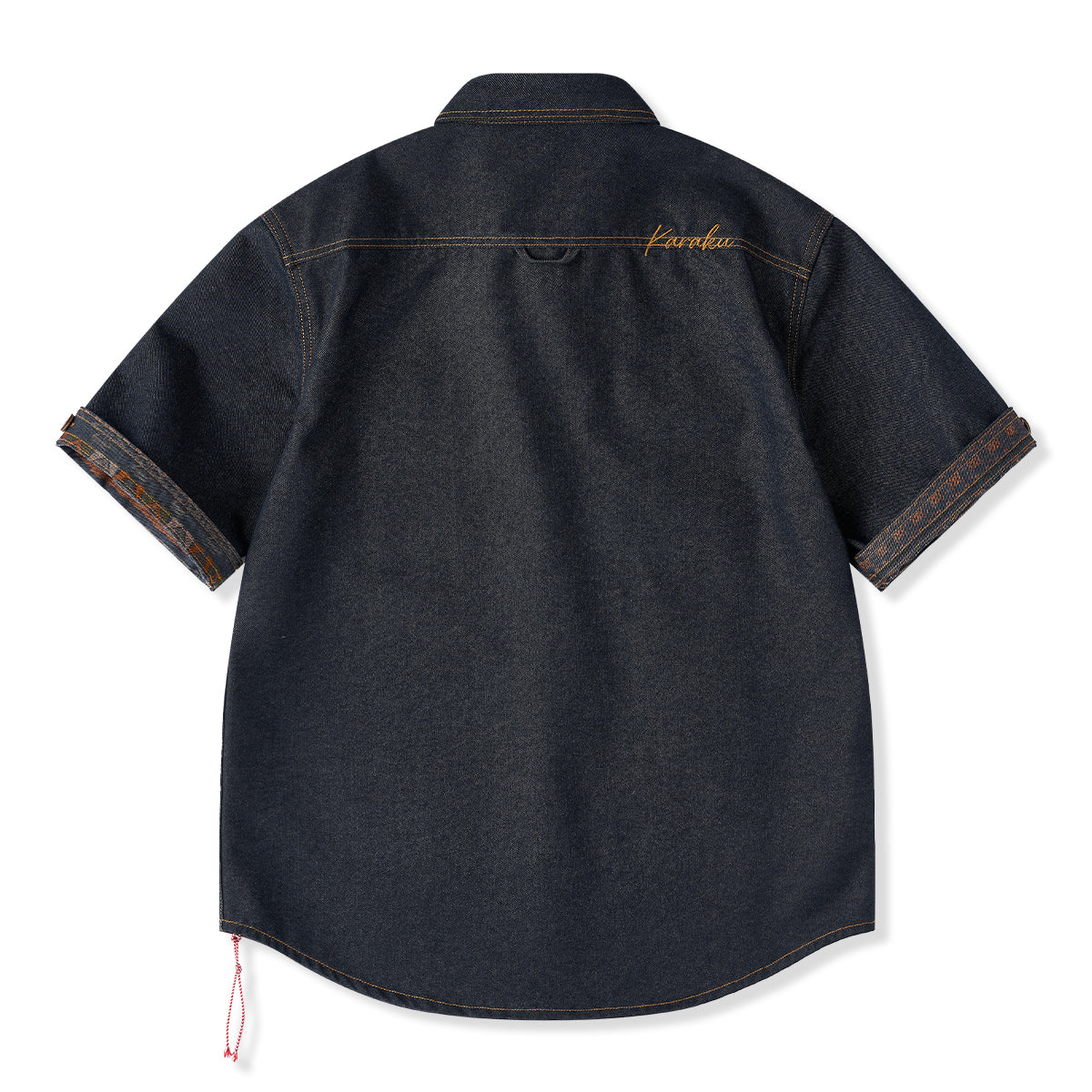 KaraKu」ロゴ刺繡 紅白ヒモ付き裏エスニック調柄デニムシャツ – Karakubuy