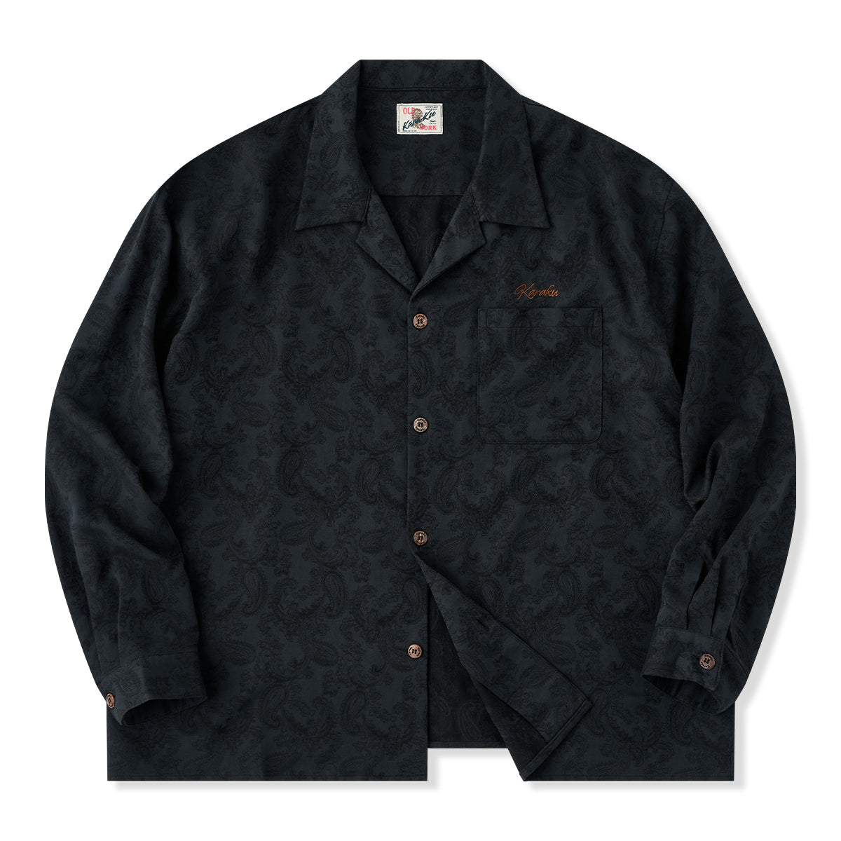  トレフォイル 総柄シャツ ブラック 2XL ウール混 ペイズリー柄ジャカード織りオープンカラー長袖シャツ