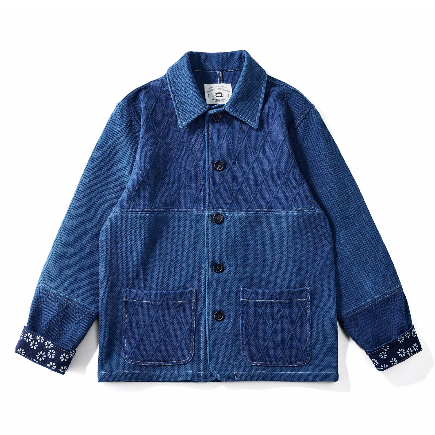 袖裏花柄 藍染刺し子フレンチワークジャケット – Karakubuy