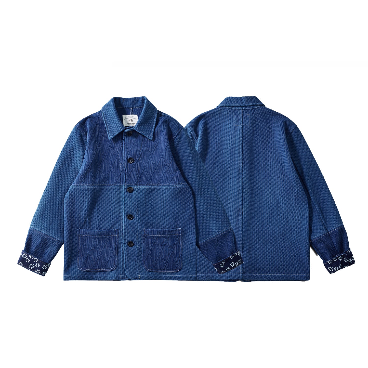 袖裏花柄 藍染刺し子フレンチワークジャケット – Karakubuy
