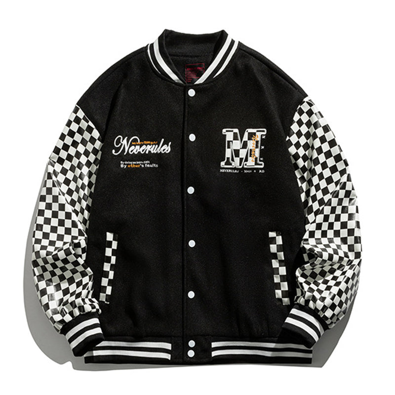 Outer classic Checkered pattern leather switching award jumper